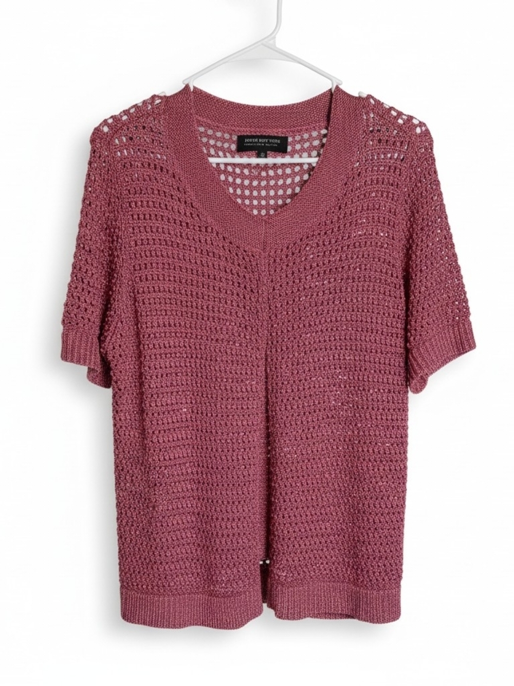 Jones New York V-Neck Open Knit Sweater - Dusty Rose